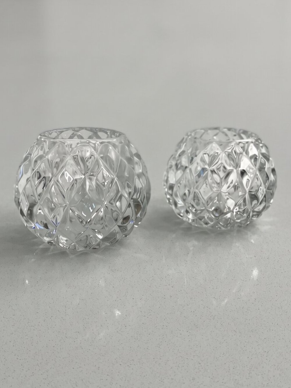 PartyLite Rockport Diamond Cut Glass Votive Candle Holders Pair Set of 2 Vintage